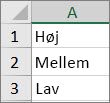 Opret en liste fra høj til lav i et celleområde