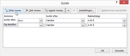 Klik på Tilføj niveau