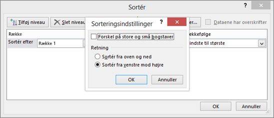 I feltet Sorteringsindstillinger, skal du klikke på Venstre mod højre