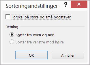 I dialogboksen Sortér skal du klikke på Indstillinger