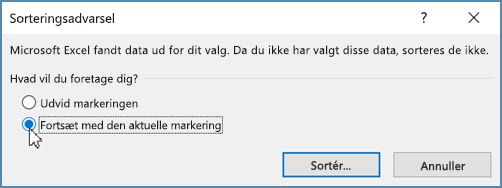 Klik på Fortsæt med den aktuelle markering