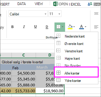 Føje en kant til en tabel eller et dataområde.