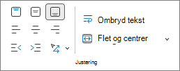 Skærmbillede, der viser tekstjustering.