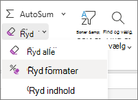 Skærmbillede af Ryd formater i gruppen Redigering.