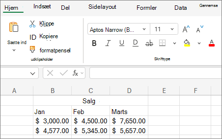 Skærmbillede af rullelisten Vælg en anden skriftstørrelse.