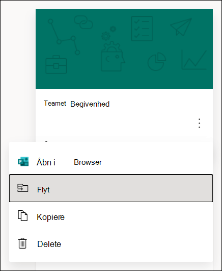 Indstillinger til at åbne en formular i en browser, flytte en formular, kopiere en formular eller slette en formular til Microsoft Forms