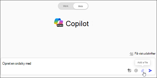 Tilføj en fil, der er valgt fra webfanen i Microsoft 365 Copilot Chat.