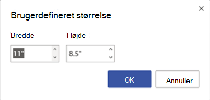 Ændre sidestørrelsen