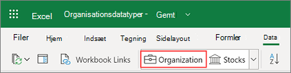 Excel-organisationsdatatyper fra Power BI