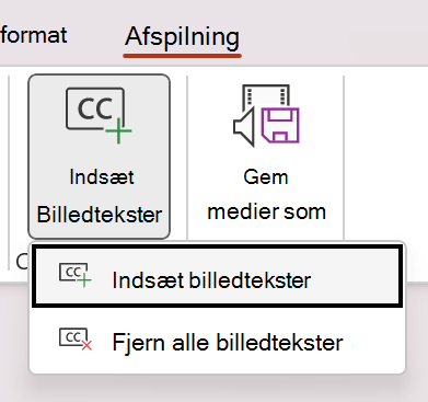 Indsæt billedtekster til en video i PowerPoint.