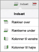 Menuen Indsæt iPad-tabel