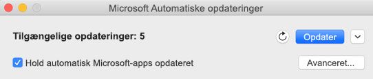 Vinduet Microsoft Automatiske opdateringer, når der er tilgængelige opdateringer.