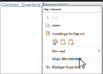 Tryk på og hold nede, eller højreklik for at få adgang til menuen Angiv Åbn standard.