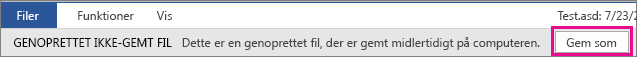 Gemme gendannet fil i Office 2016