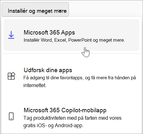Skærmbillede af Office.com, hvis du logger på med en arbejds- eller skolekonto
