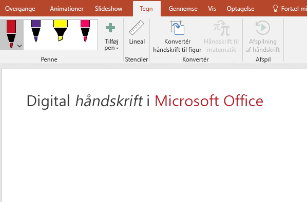 Hej er skrevet på PowerPoint-lærredet med digital håndskrift.