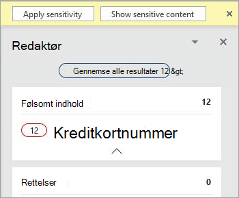 Skærmbillede af følsomt indhold i ruden Editor
