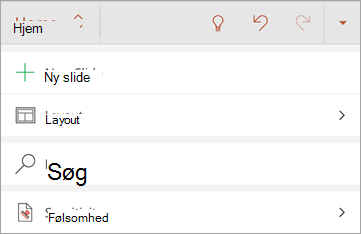 Skærmbillede af knappen Følsomhed i Office til Android