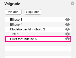 Viser forbindelsen nederst på listen i valgruden