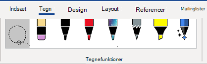 Fanen Tegnefunktioner på båndet Word.