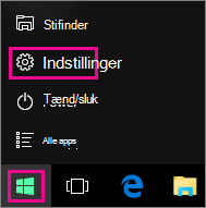 Hvordan går du fra Start til Indstillinger i Windows 10?