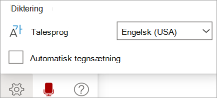Viser værktøjslinjen Diktat