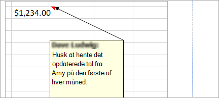 Føje en note til regnearket