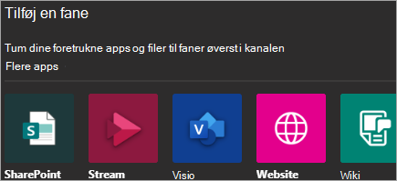 Viser tilføjelse af apps til Teams