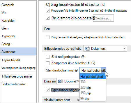 Indstilling af standardbilledopløsningen