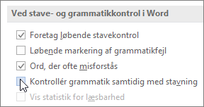 Afkrydsningsfelter for grammatikkontrol