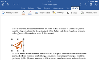 Word til iOS viser fanen Grafikredigering