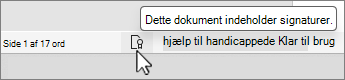 Knappen Signaturer på statuslinjen