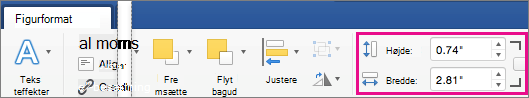Felterne Højde og Bredde er fremhævet på fanen Figurformat.