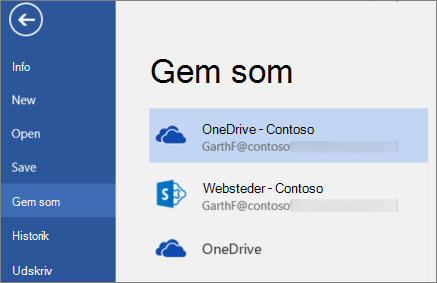 Gemme et Word-dokument på OneDrive for Business