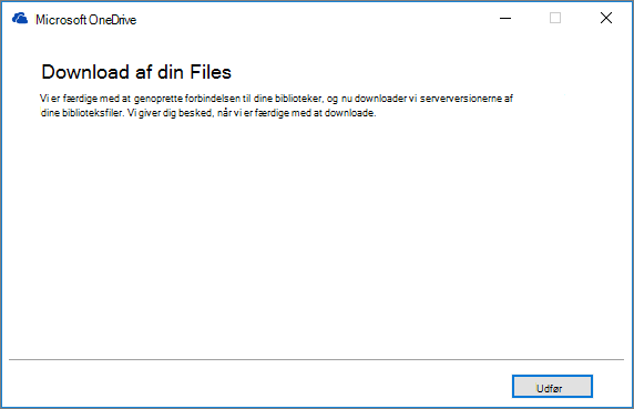 Afsluttende dialogboks ved reparation af synkronisering af One Drive for Business