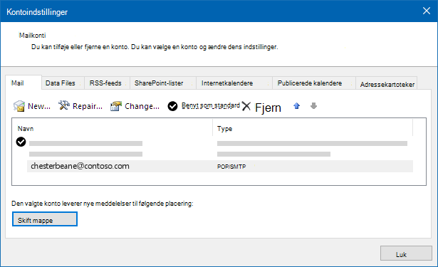 Dialogboksen Indstillinger for Outlook-konto