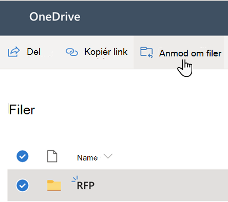 Brugergrænseflade til anmodning om filer