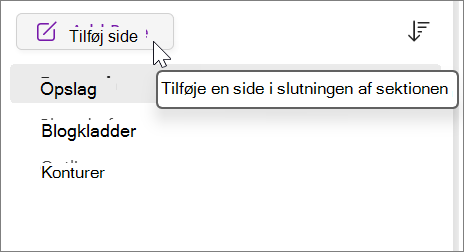 Vælg for at tilføje en side i slutningen af sektionen