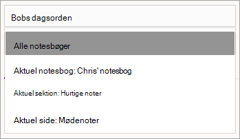 Justere søgeområdet i OneNote til Windows 10.