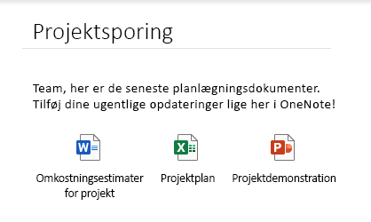 Integrerede filer på en side i OneNote til Windows 10