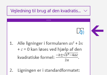 Forenklet læser-ikon i ruden Matematik i OneNote til Windows 10