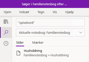 Søgning efter en sætning i OneNote til Windows 10