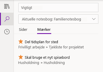 Mærkning af søgeresultater i OneNote til Windows 10