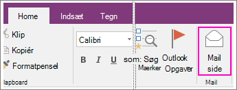Skærmbillede af knappen Mail i OneNote 2016.