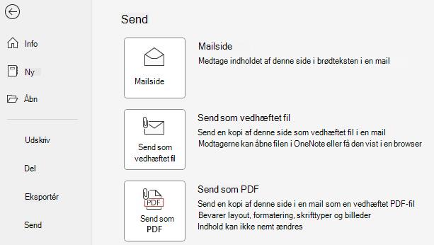 PDF-skærmbillede af knapperne Send som vedhæftet fil og Send som PDF.