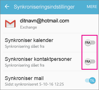 Synkronisering aktiveret