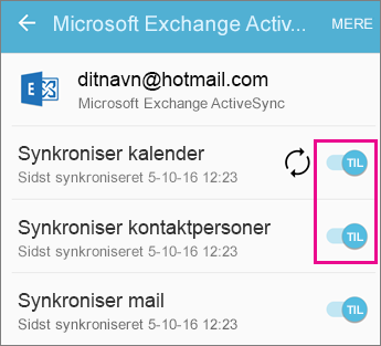 Kontrollér synkroniseringsindstillingerne