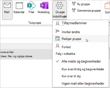 På båndet skal du vælge Gruppeindstillinger > Rediger gruppe