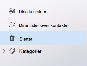 Skærmbillede, der viser den venstre navigation i appen People i det nye Outlook