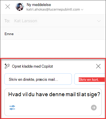 Nogle Hvad vil du have denne mail til at sige tekst til Kladde med Copilot i Outlook